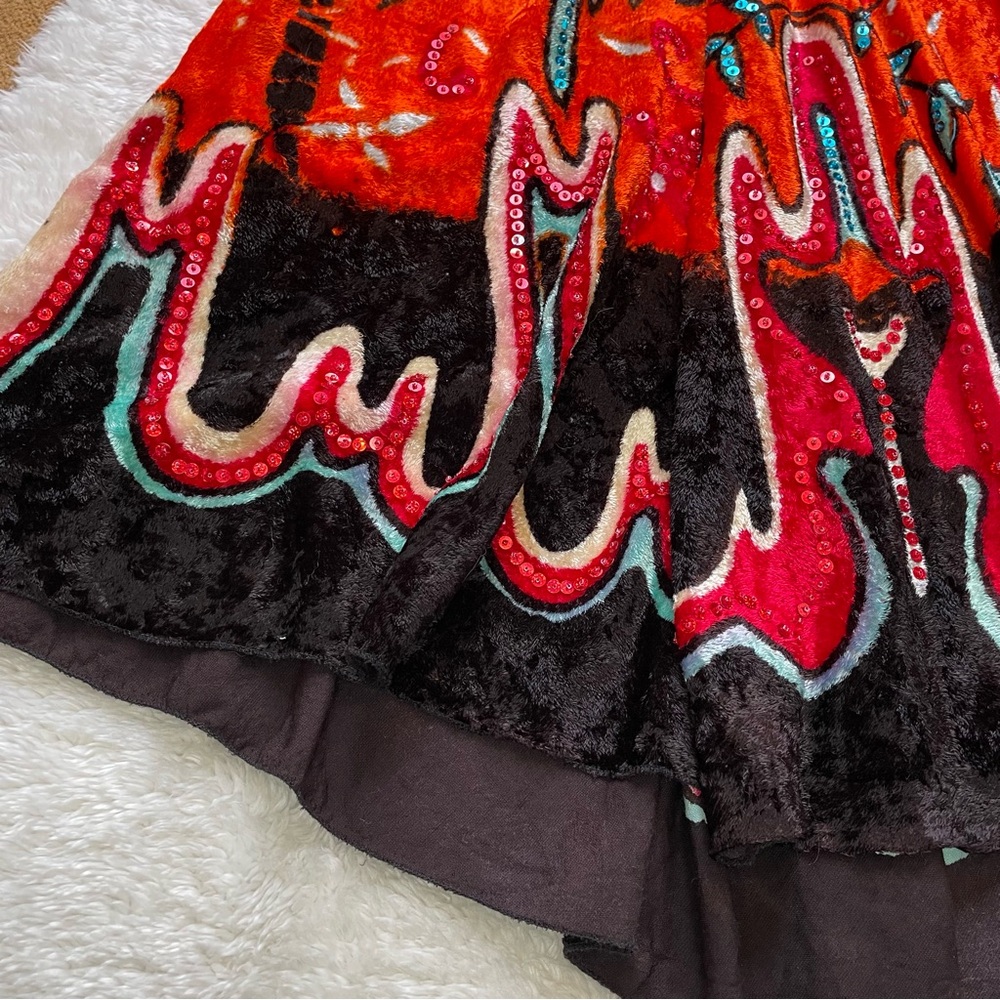Nolita vintage velvet sequin multicolor 70’s style flowy unique midi skirt - Picture 6 of 8